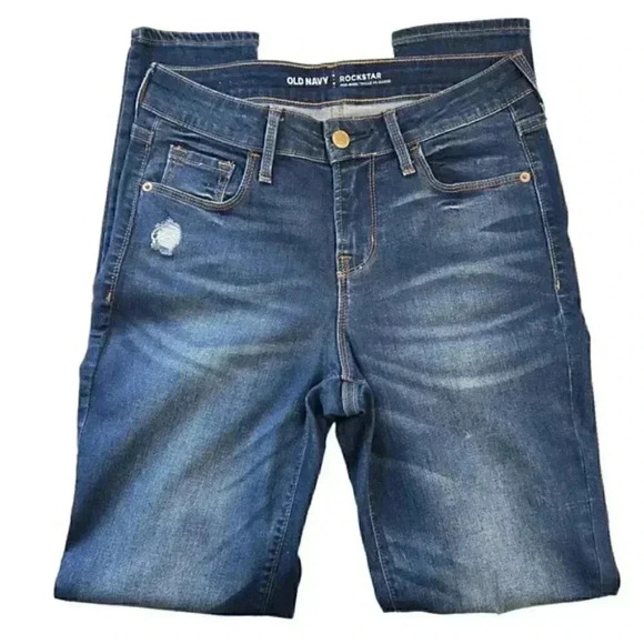 Old Navy Rockstar Skinny Jeans Distressed Denim Mid Rise Blue Size 2/26 - Picture 16 of 16